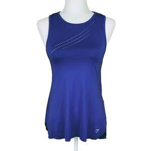 Gymshark Dry Laser Cut Open Back Tank Top Size XS Blue Split Hem Workout Yoga